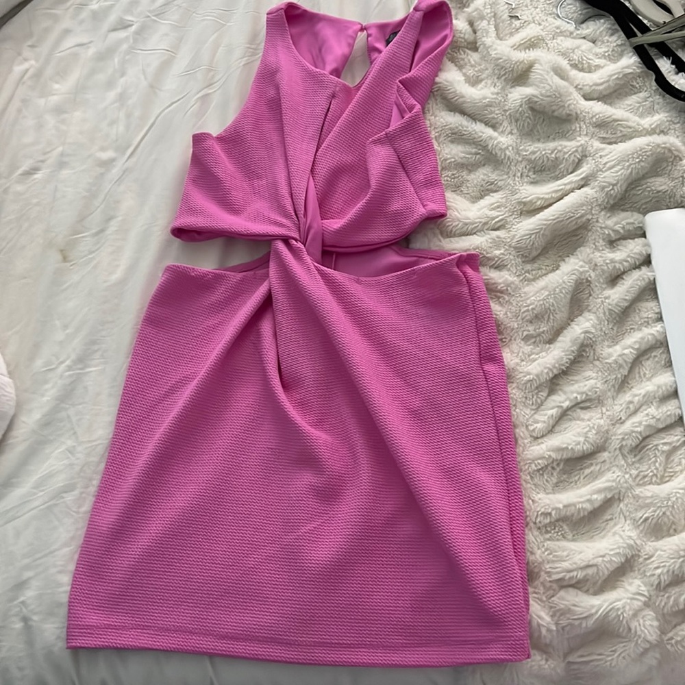 pink body con dress with cutouts